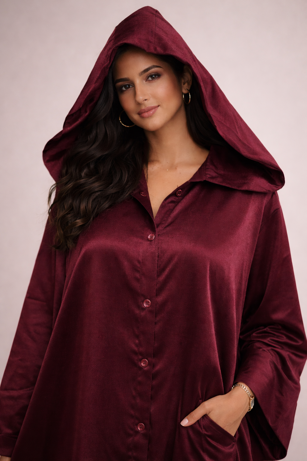 Burgundy Hooded Maxi Dress